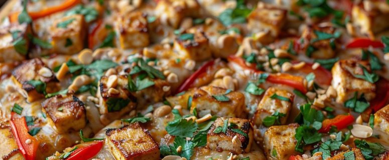 Savor Vegan Thai Pizza with Peanut Sauce Delight